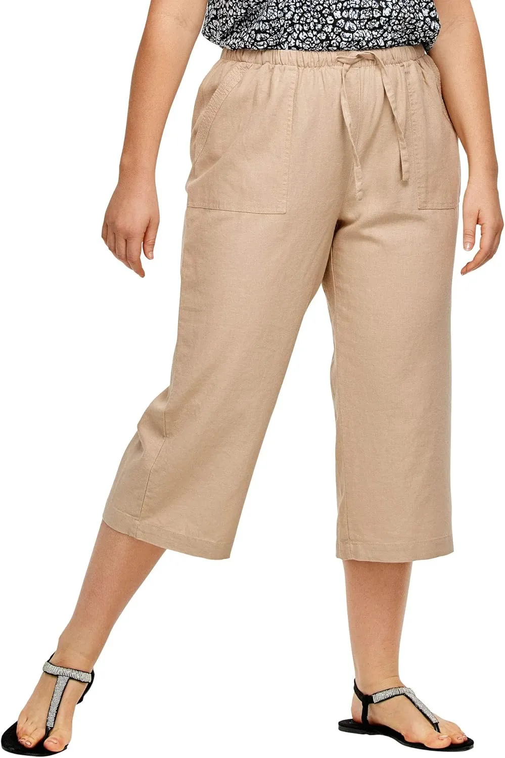 ellos Plus Size Linen-Blend Drawstring Capris