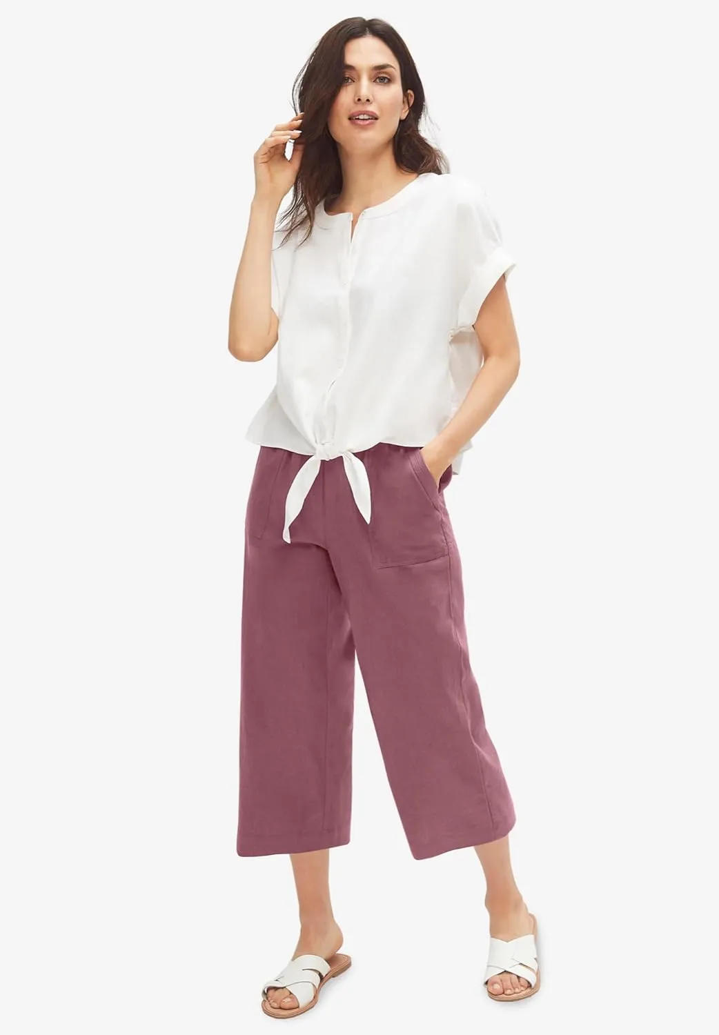 ellos Plus Size Linen-Blend Drawstring Capris