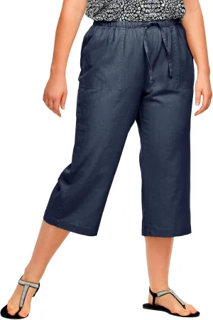 ellos Plus Size Linen-Blend Drawstring Capris