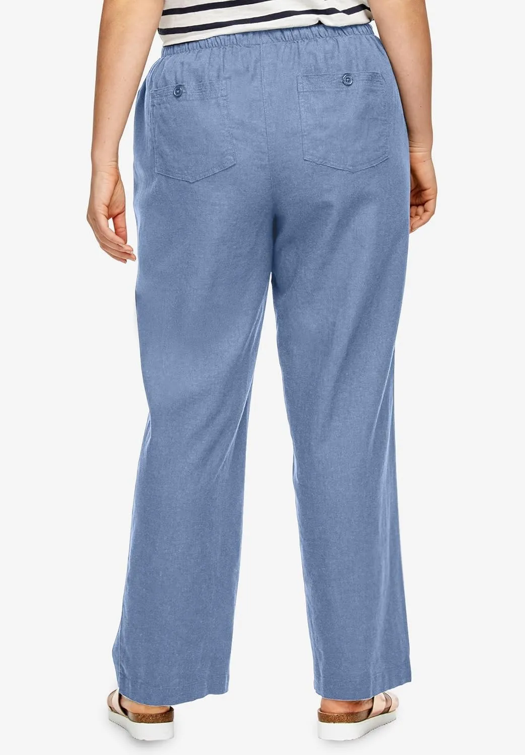 ellos Plus Size Linen-Blend Drawstring Pants