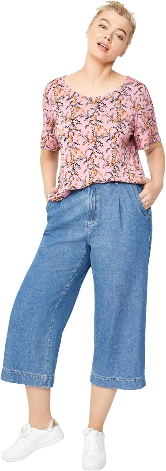 ellos Women's Plus Size Lightweight Wide-Leg Crop Jeans
