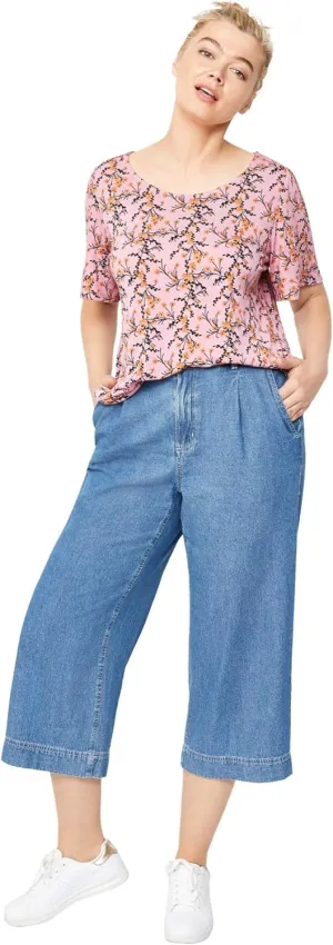 ellos Women's Plus Size Lightweight Wide-Leg Crop Jeans