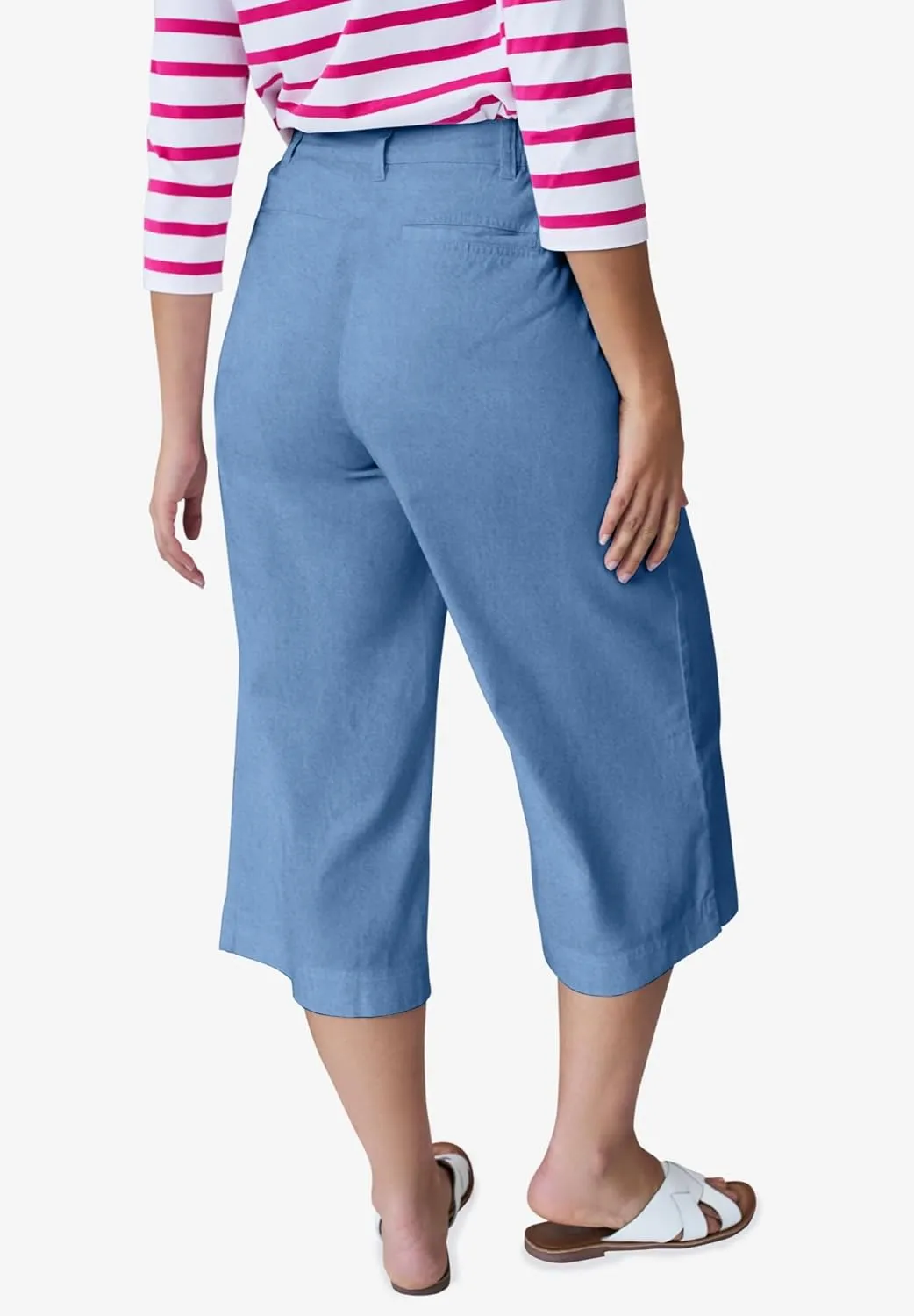 ellos Women's Plus Size Lightweight Wide-Leg Crop Jeans