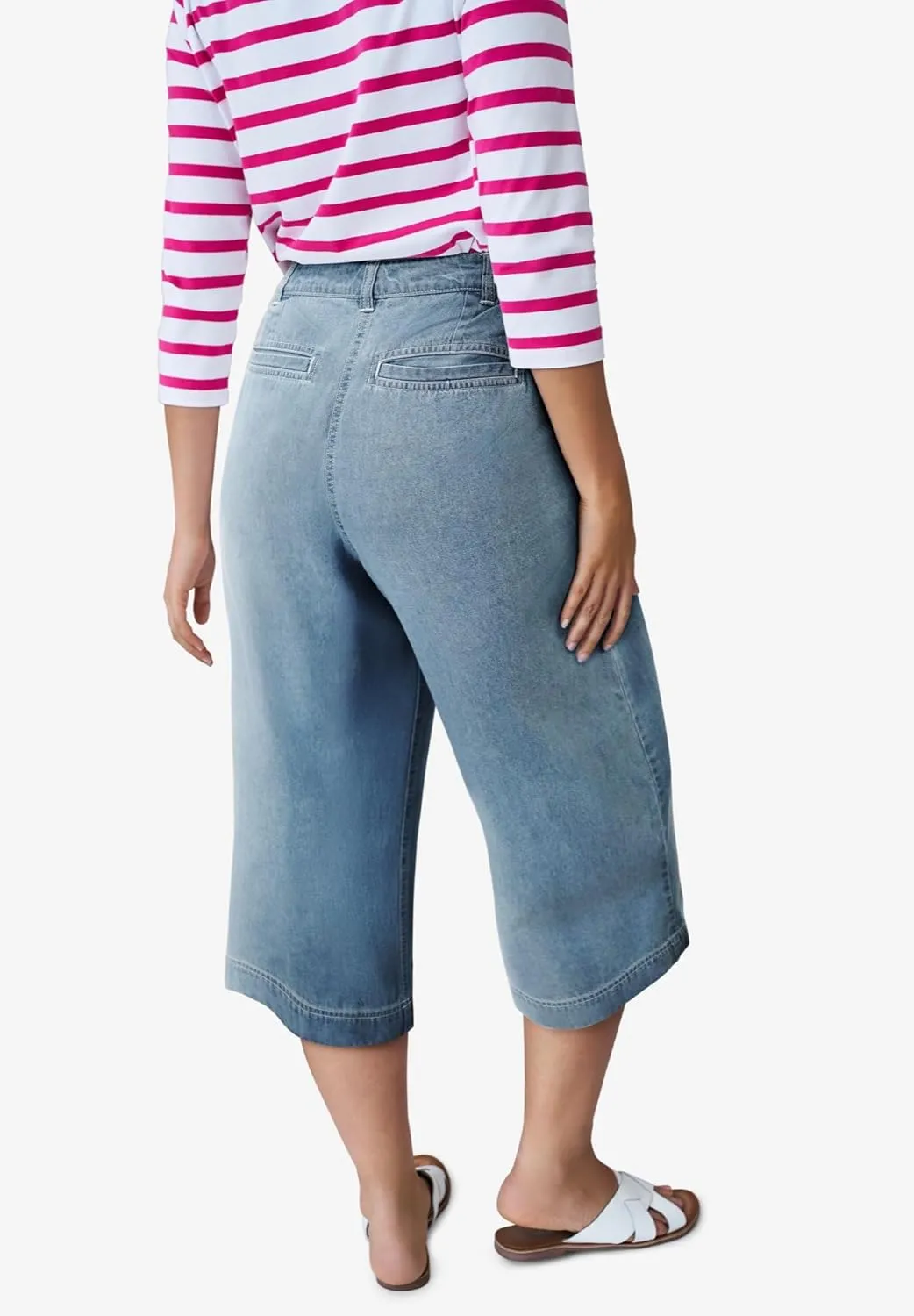 ellos Women's Plus Size Lightweight Wide-Leg Crop Jeans