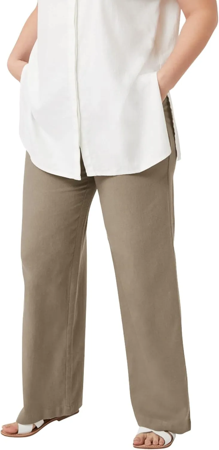 ellos Women's Plus Size Linen-Blend Drawstring Pants