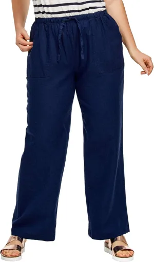 ellos Women's Plus Size Linen-Blend Drawstring Pants