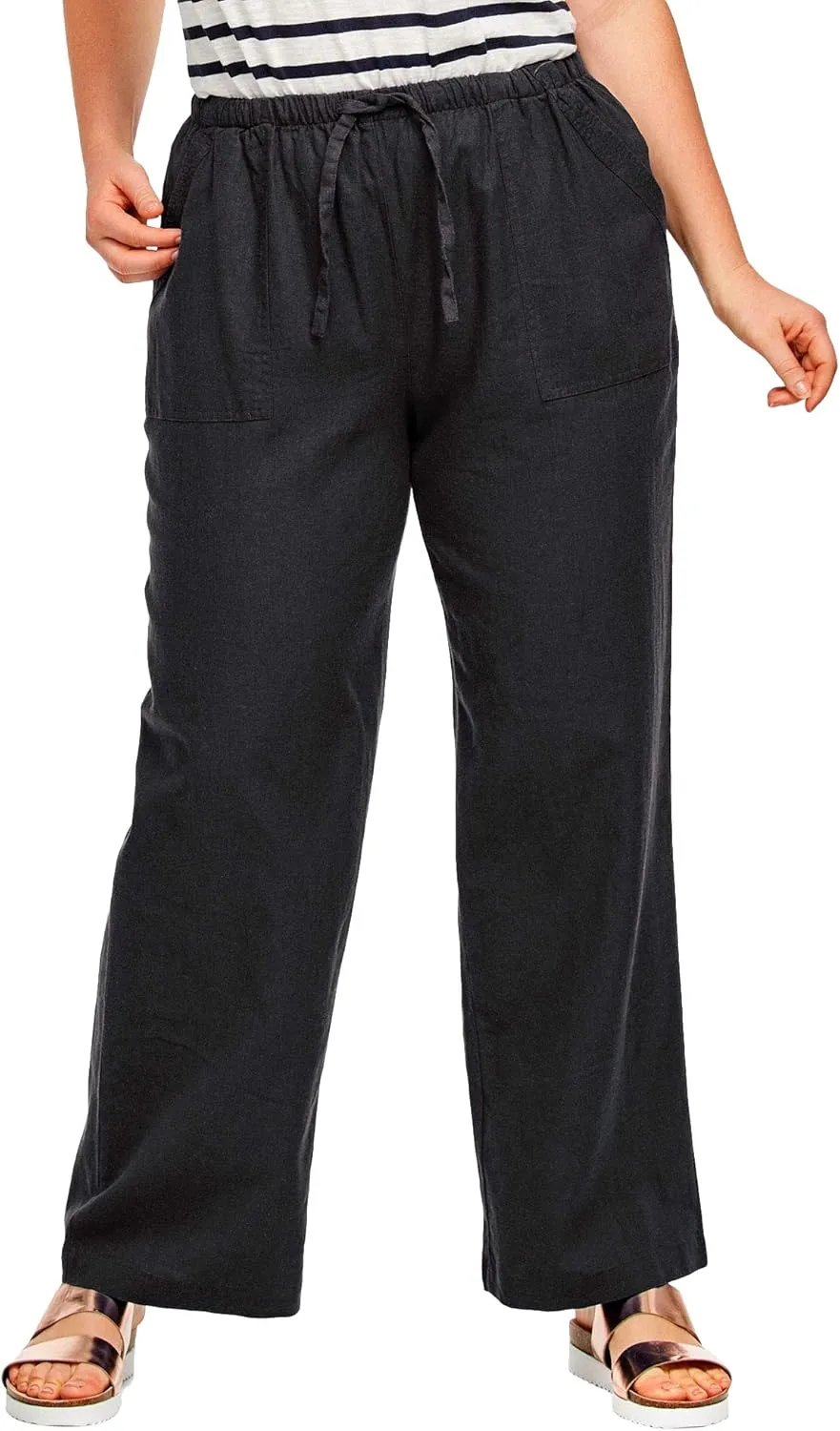 ellos Women's Plus Size Linen-Blend Drawstring Pants