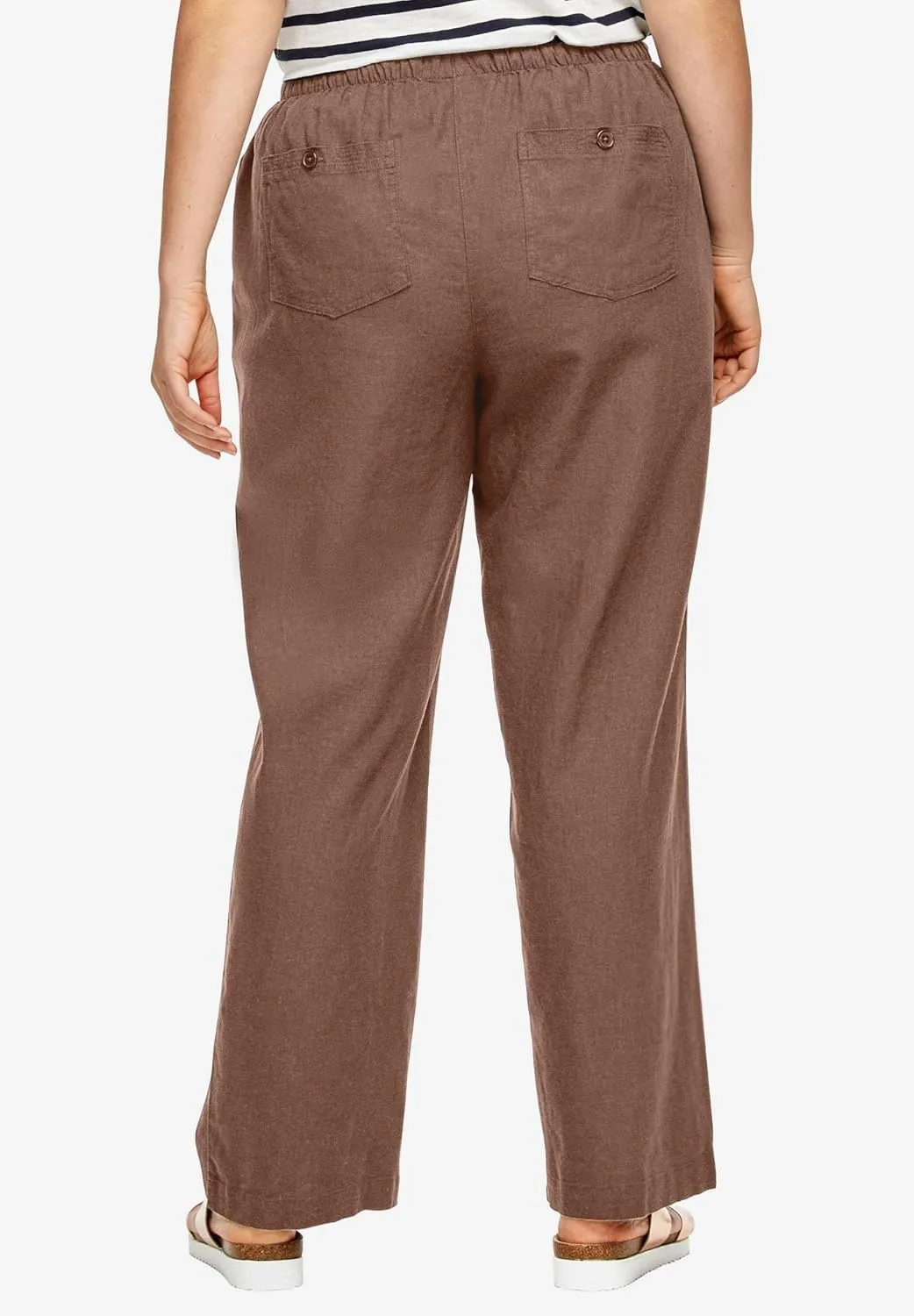 ellos Women's Plus Size Linen-Blend Drawstring Pants