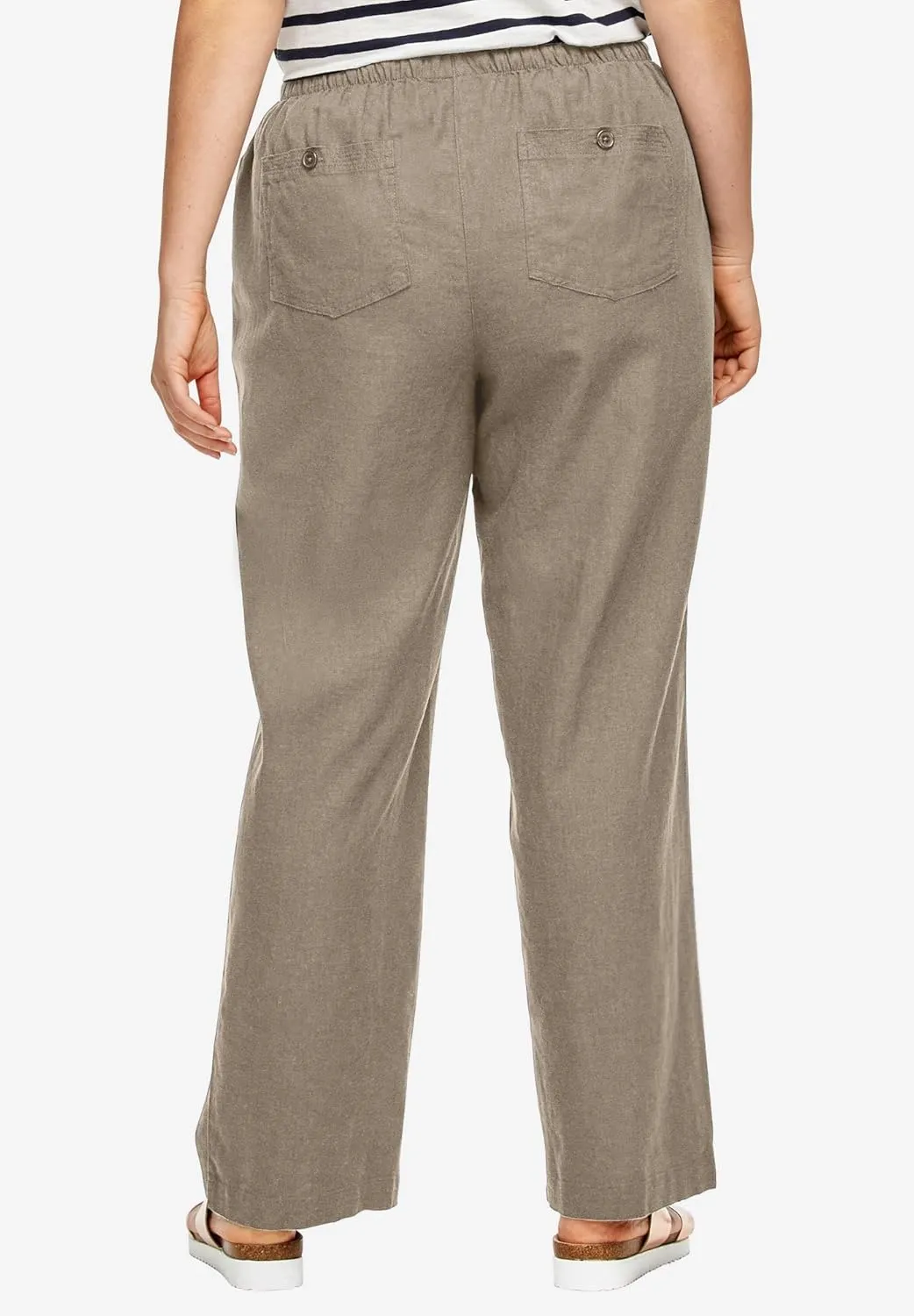 ellos Women's Plus Size Linen-Blend Drawstring Pants