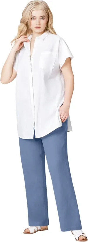 ellos Women's Plus Size Linen-Blend Drawstring Pants