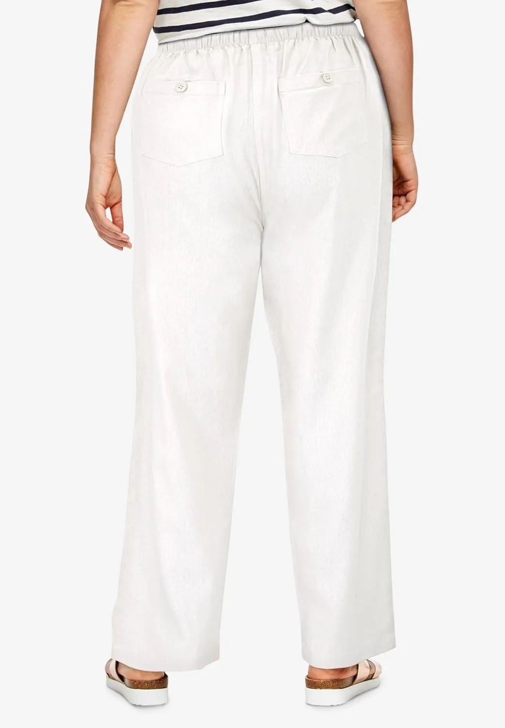 ellos Women's Plus Size Linen-Blend Drawstring Pants
