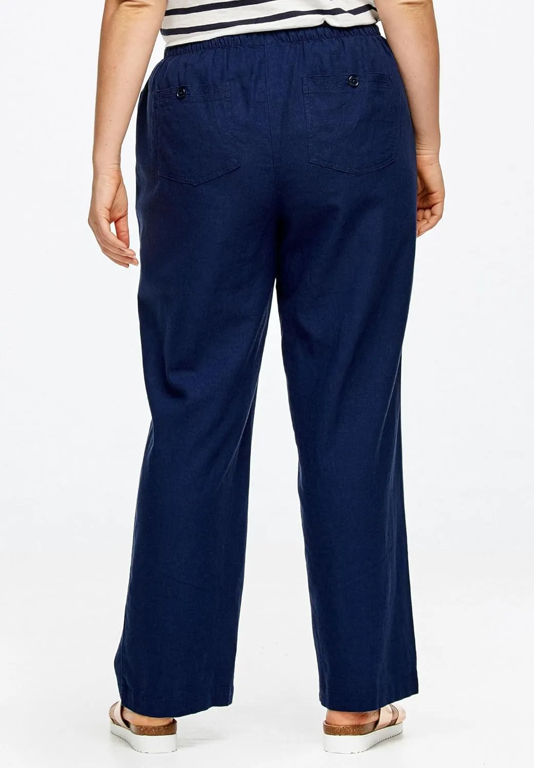 ellos Women's Plus Size Linen-Blend Drawstring Pants