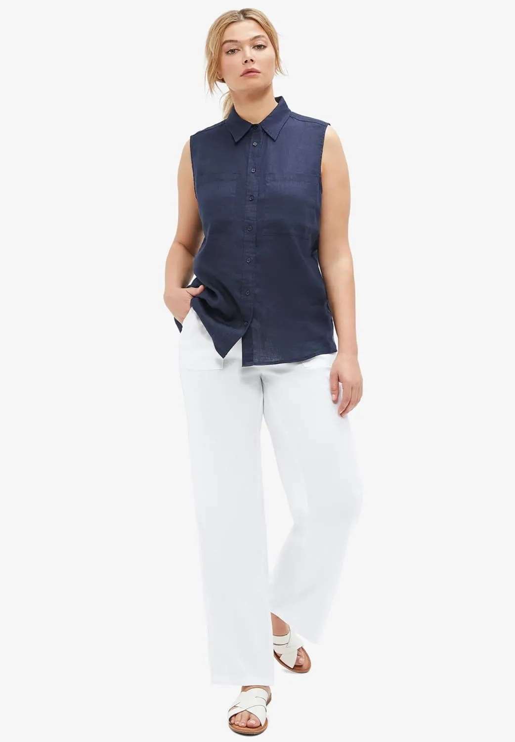 ellos Women's Plus Size Linen-Blend Drawstring Pants