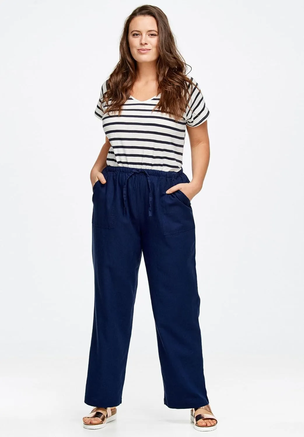 ellos Women's Plus Size Linen-Blend Drawstring Pants