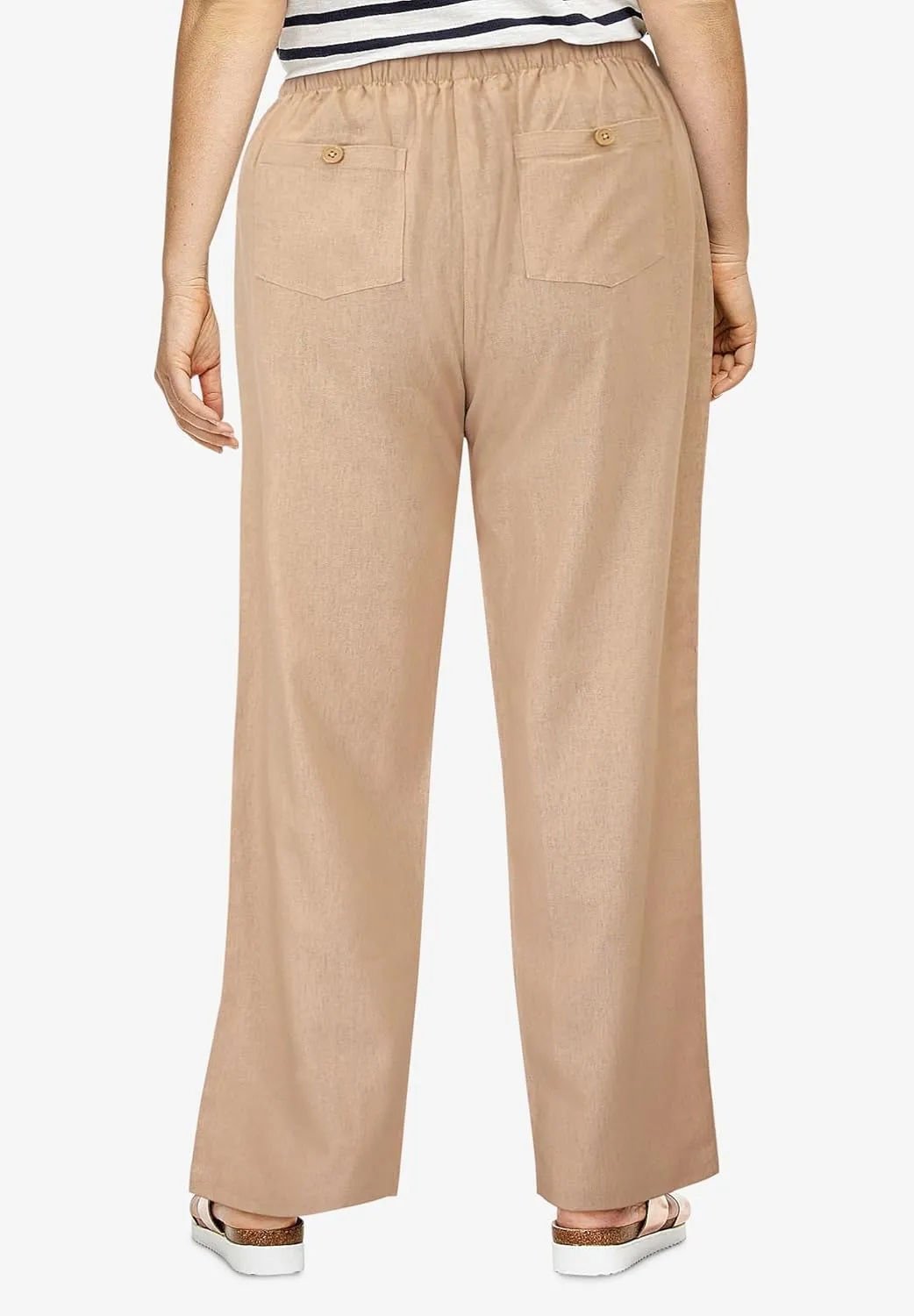 ellos Women's Plus Size Linen-Blend Drawstring Pants