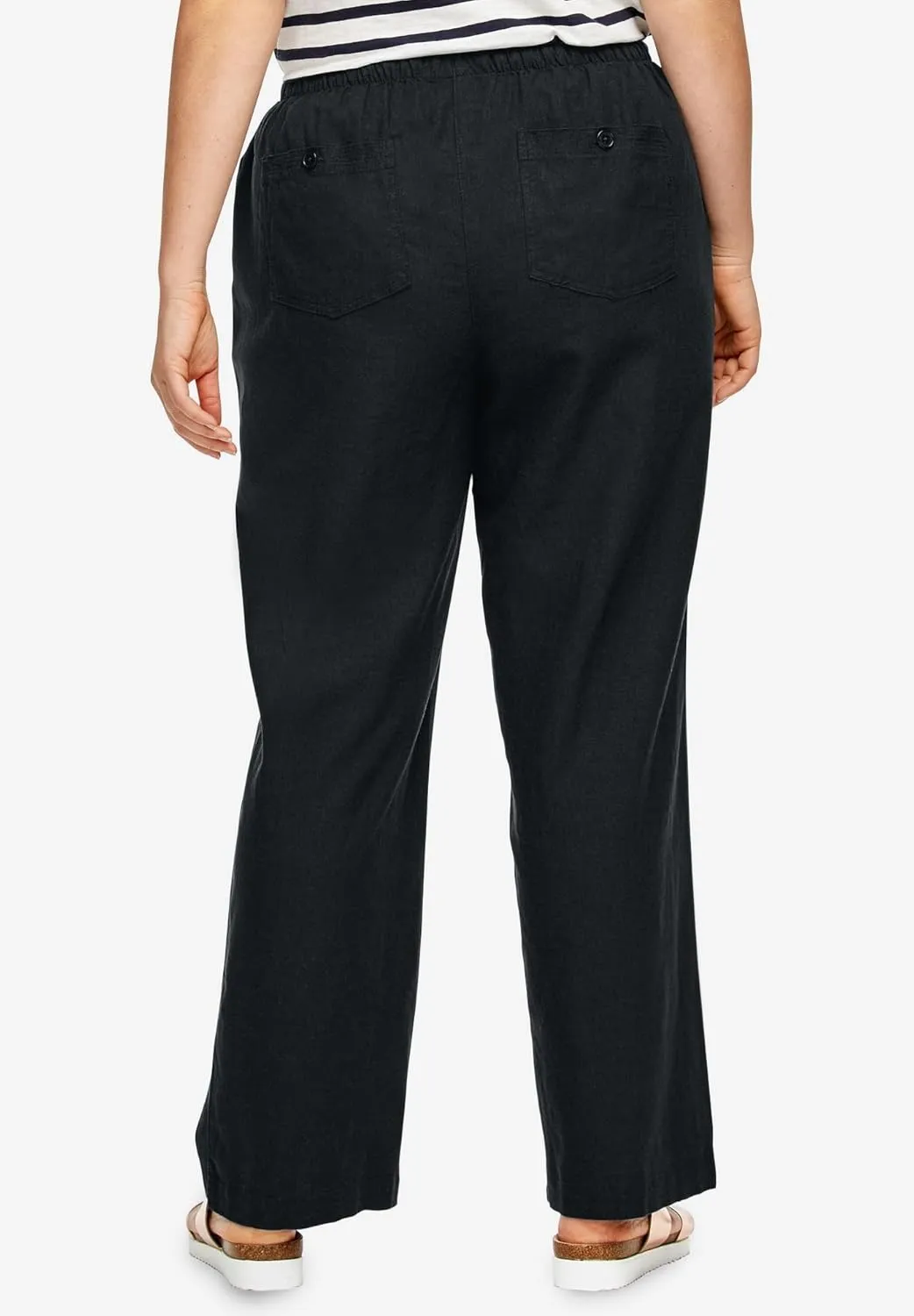 ellos Women's Plus Size Linen-Blend Drawstring Pants