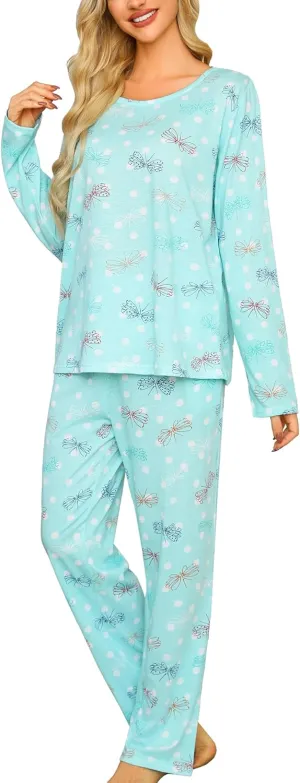 ENJOYNIGHT Womens Pajama Set Cotton Long Sleeve Pjs Two Piece Sleepwear with Pockets