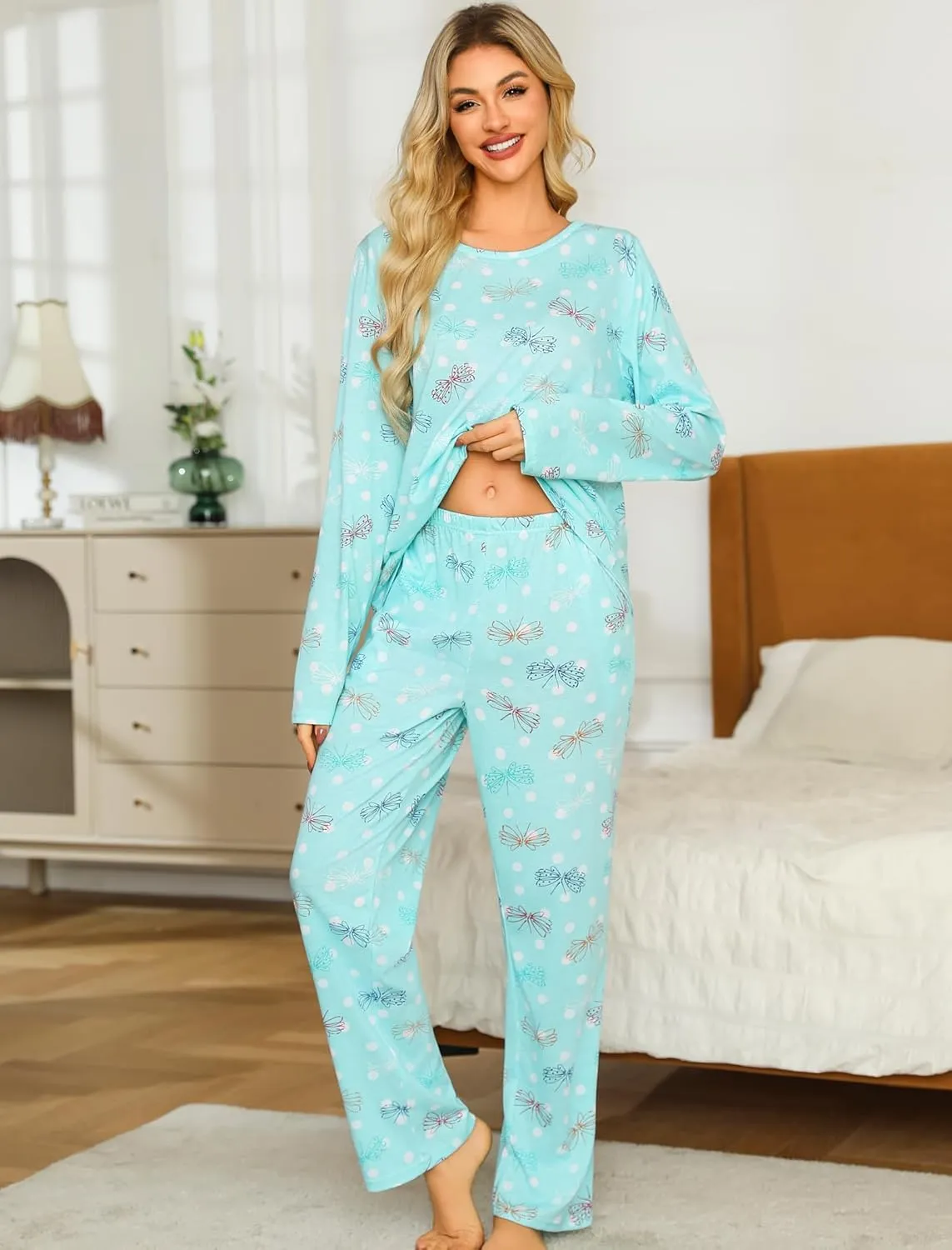 ENJOYNIGHT Womens Pajama Set Cotton Long Sleeve Pjs Two Piece Sleepwear with Pockets
