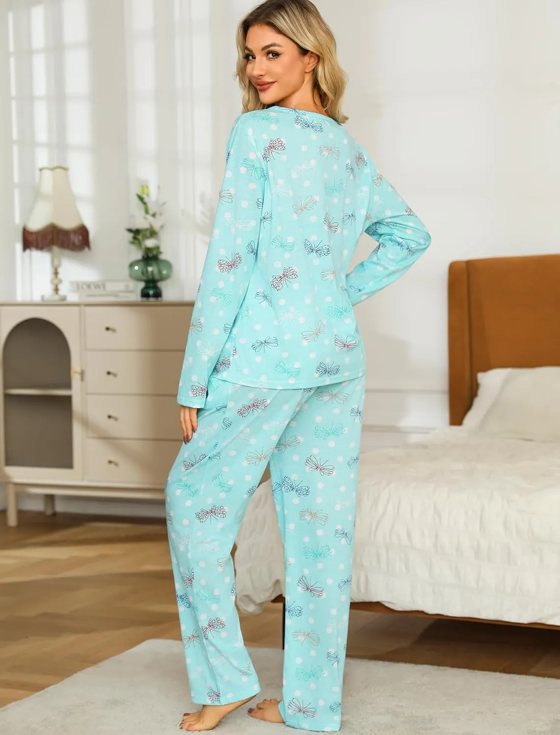ENJOYNIGHT Womens Pajama Set Cotton Long Sleeve Pjs Two Piece Sleepwear with Pockets