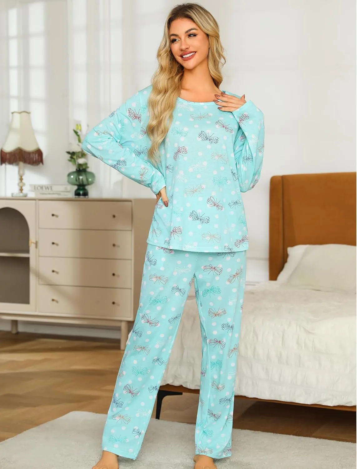 ENJOYNIGHT Womens Pajama Set Cotton Long Sleeve Pjs Two Piece Sleepwear with Pockets