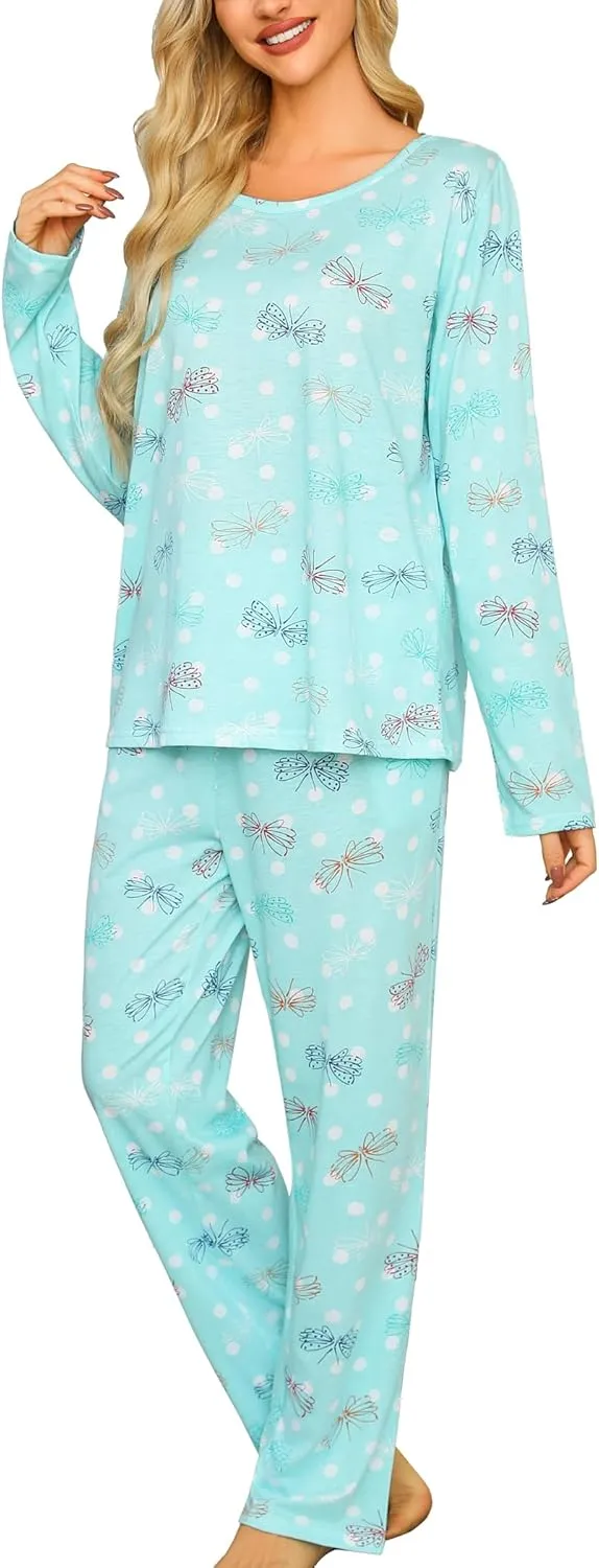 ENJOYNIGHT Womens Pajama Set Cotton Long Sleeve Pjs Two Piece Sleepwear with Pockets