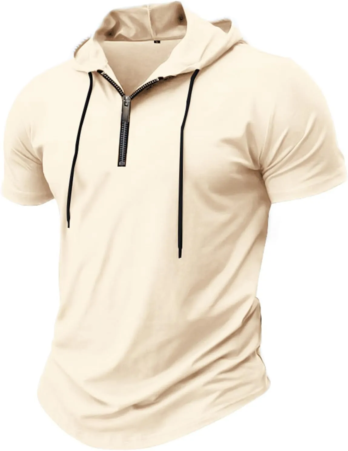 evzosrz Hoodies Mens Quarter Zipper Short Sleeve Hooded T-Shirts Drawstring Lightweight V Neck Pullover Summer Athletic Shirt
