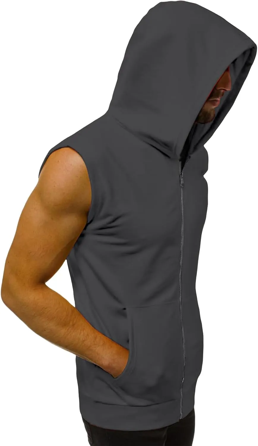 evzosrz Mens Workout Hoodies Full Zip Hooded Tank Tops Fashion Sleeveless Bodybuilding Fitness Muscle Tees Shirt with Pocket