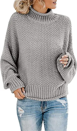 Fall Sweaters for Women,Trendy Fall Turtleneck High Neck Outfits Balloon Long Sleeve Pullover Outerwear Tunic Tops