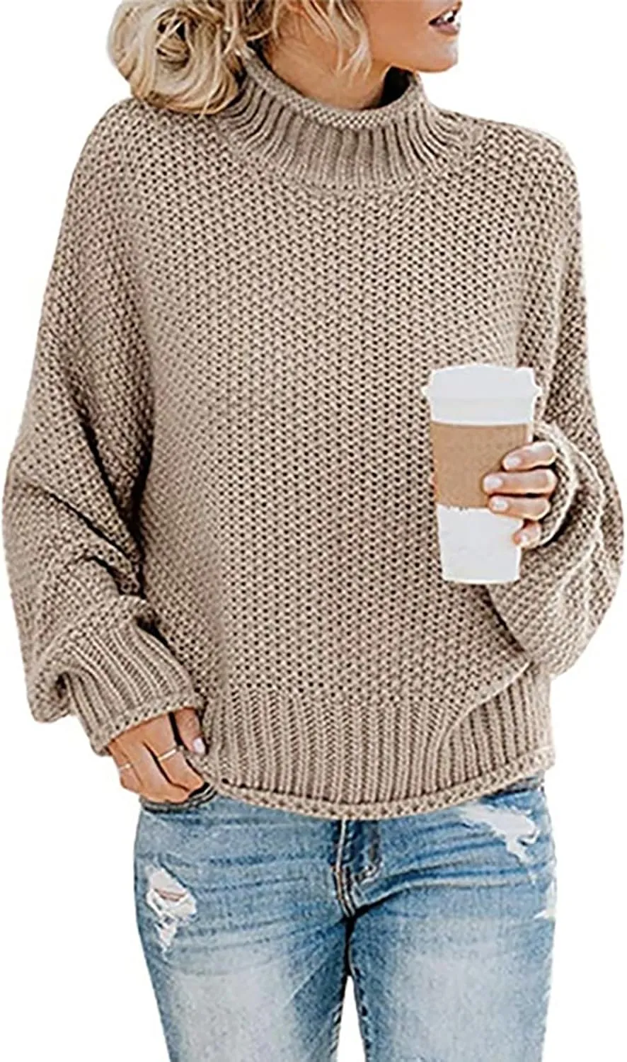 Fall Sweaters for Women,Trendy Fall Turtleneck High Neck Outfits Balloon Long Sleeve Pullover Outerwear Tunic Tops
