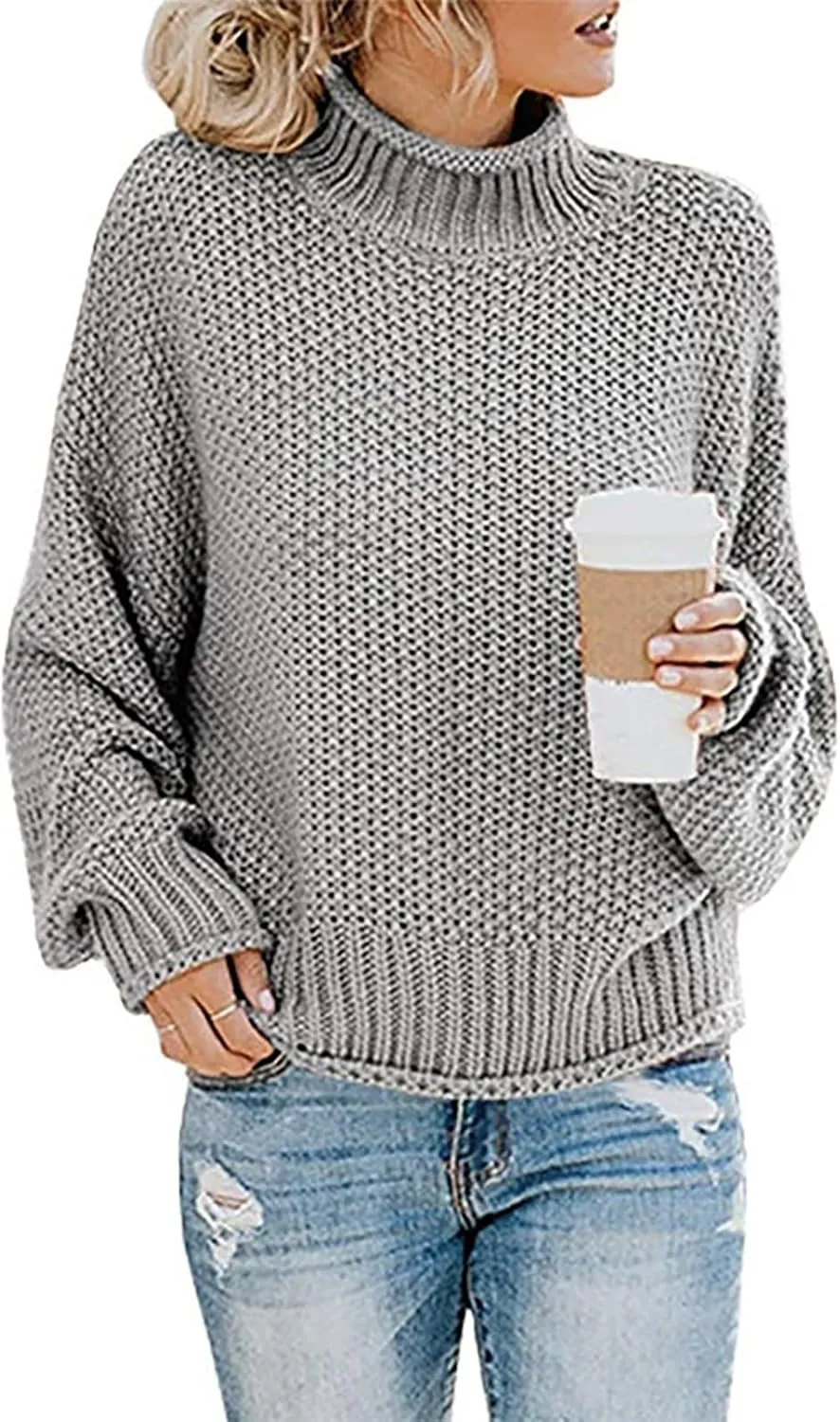 Fall Sweaters for Women,Trendy Fall Turtleneck High Neck Outfits Balloon Long Sleeve Pullover Outerwear Tunic Tops