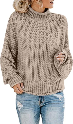 Fall Sweaters for Women,Trendy Fall Turtleneck High Neck Outfits Balloon Long Sleeve Pullover Outerwear Tunic Tops