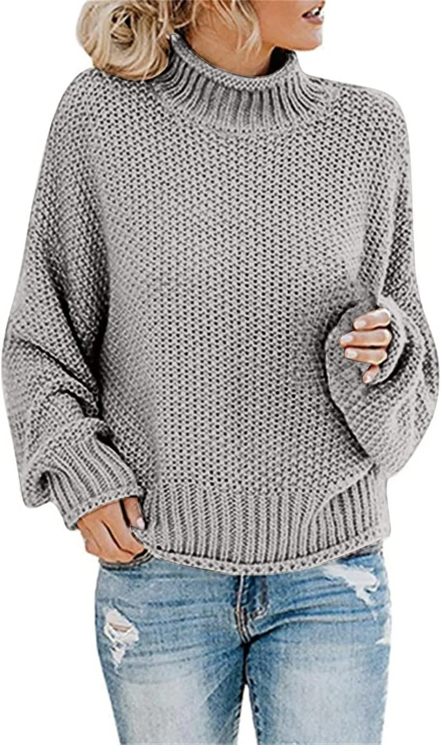 Fall Sweaters for Women,Trendy Fall Turtleneck High Neck Outfits Balloon Long Sleeve Pullover Outerwear Tunic Tops