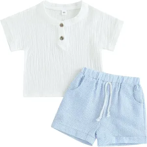 fhutpw Baby Boys 2Pcs Summer Outfits Short Sleeve T-Shirt Tops Elastic Waistband Shorts Set Toddler Clothes