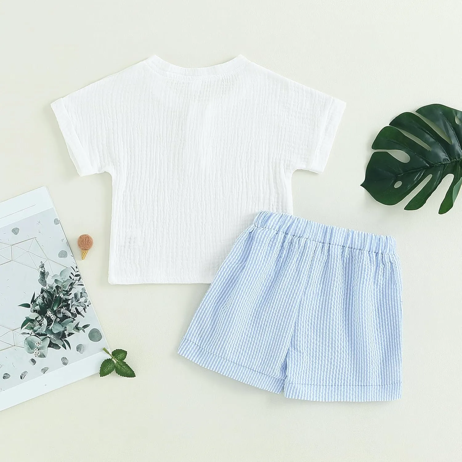 fhutpw Baby Boys 2Pcs Summer Outfits Short Sleeve T-Shirt Tops Elastic Waistband Shorts Set Toddler Clothes