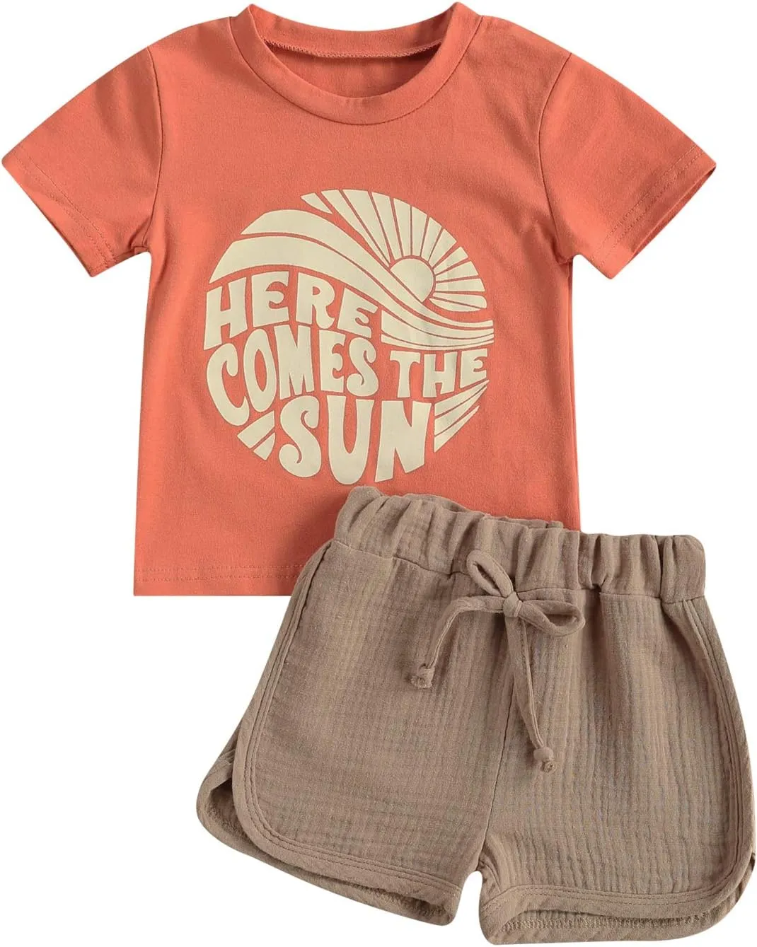 fhutpw Baby Boys 2Pcs Summer Outfits Short Sleeve T-Shirt Tops Elastic Waistband Shorts Set Toddler Clothes