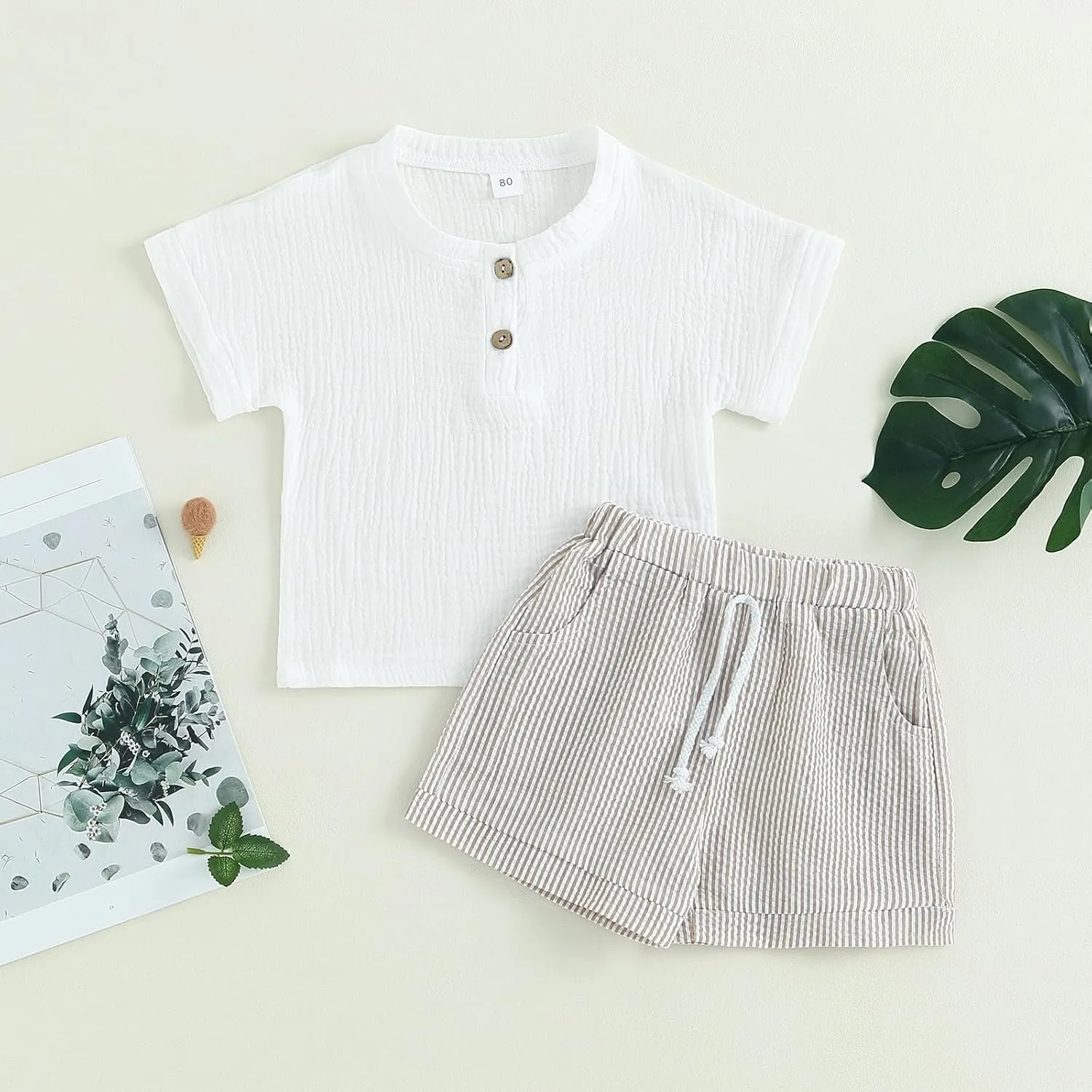 fhutpw Baby Boys 2Pcs Summer Outfits Short Sleeve T-Shirt Tops Elastic Waistband Shorts Set Toddler Clothes