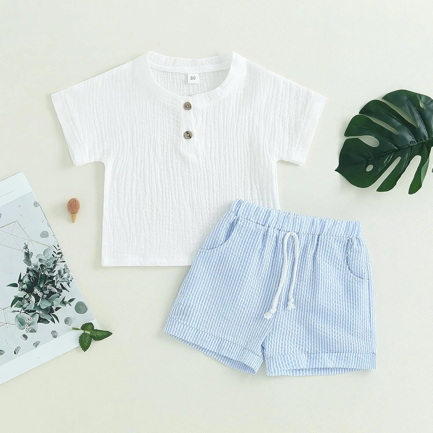 fhutpw Baby Boys 2Pcs Summer Outfits Short Sleeve T-Shirt Tops Elastic Waistband Shorts Set Toddler Clothes
