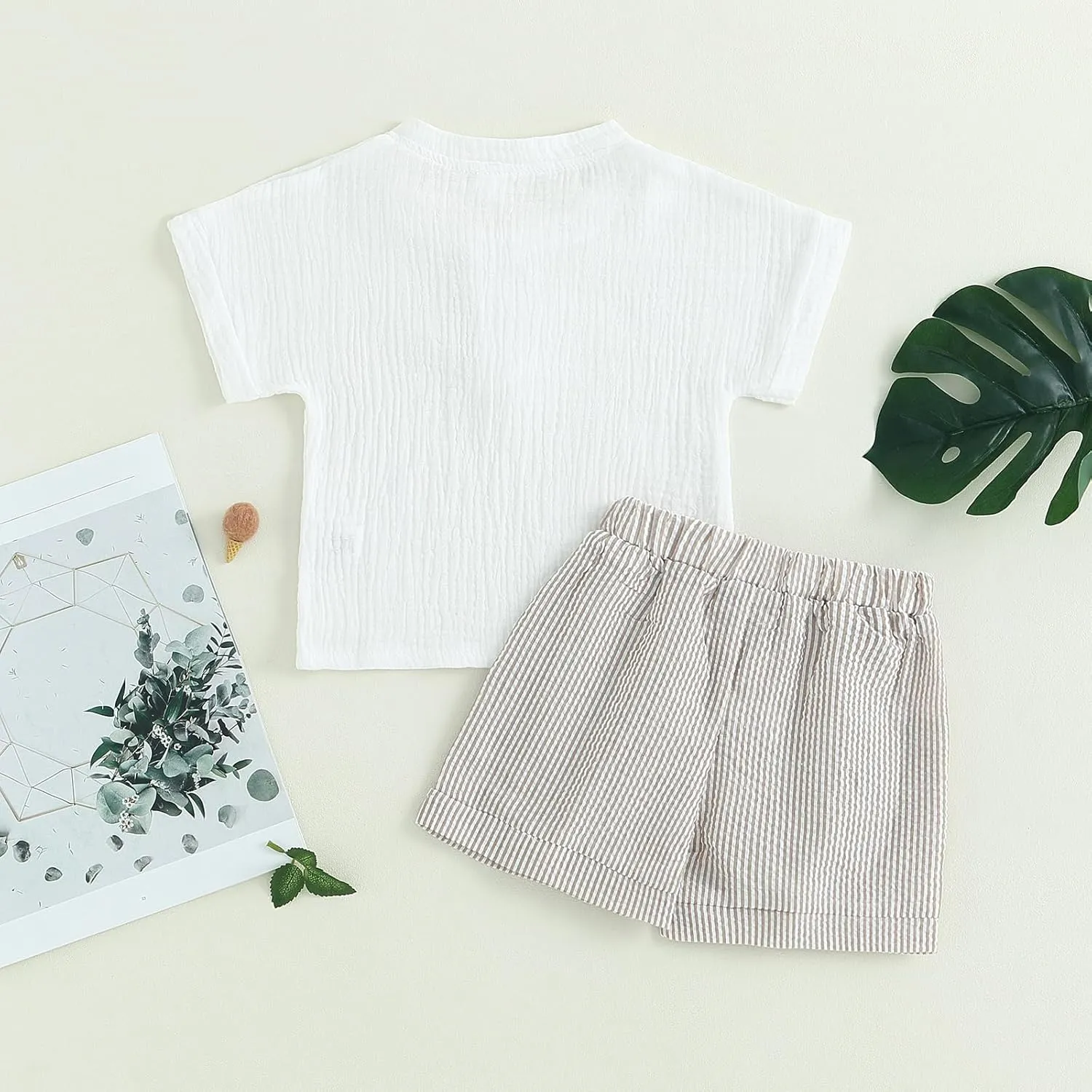 fhutpw Baby Boys 2Pcs Summer Outfits Short Sleeve T-Shirt Tops Elastic Waistband Shorts Set Toddler Clothes
