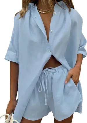 Fixmatti Women 2 Piece Outfit Summer Short Sleeve Top and Shorts Sweatsuit Set