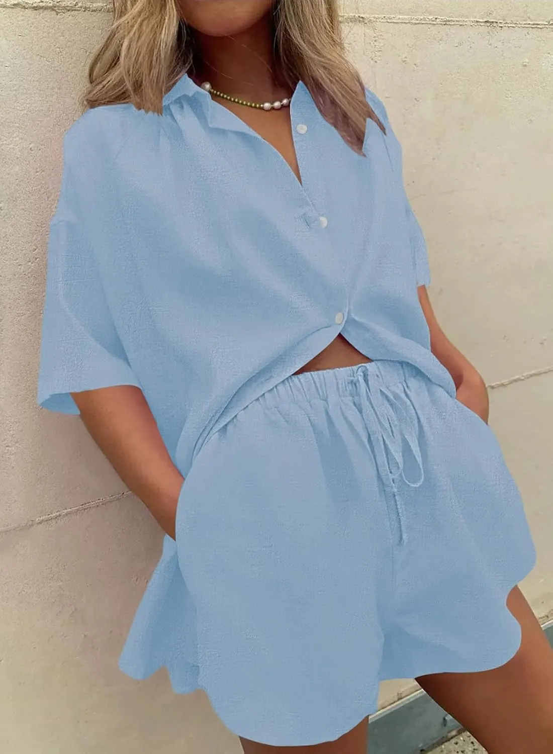 Fixmatti Women 2 Piece Outfit Summer Short Sleeve Top and Shorts Sweatsuit Set