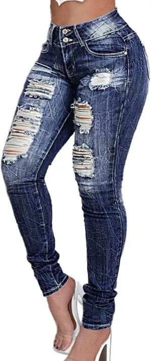 Flamingals Mid Rise Skinny Jeans for Women Trendy Stretchy Ripped Butt Lifting Jeans Distressed Sexy Denim Jeggings