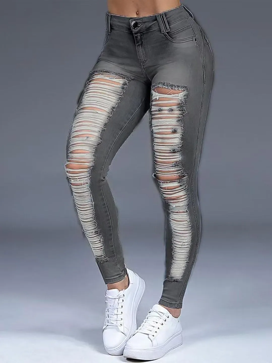 Flamingals Mid Rise Skinny Jeans for Women Trendy Stretchy Ripped Butt Lifting Jeans Distressed Sexy Denim Jeggings