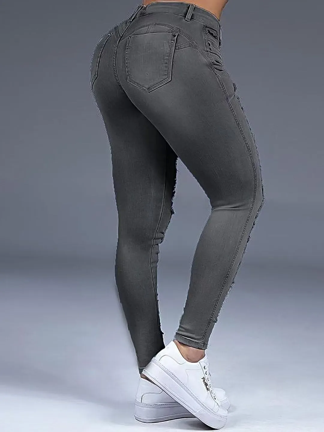 Flamingals Mid Rise Skinny Jeans for Women Trendy Stretchy Ripped Butt Lifting Jeans Distressed Sexy Denim Jeggings