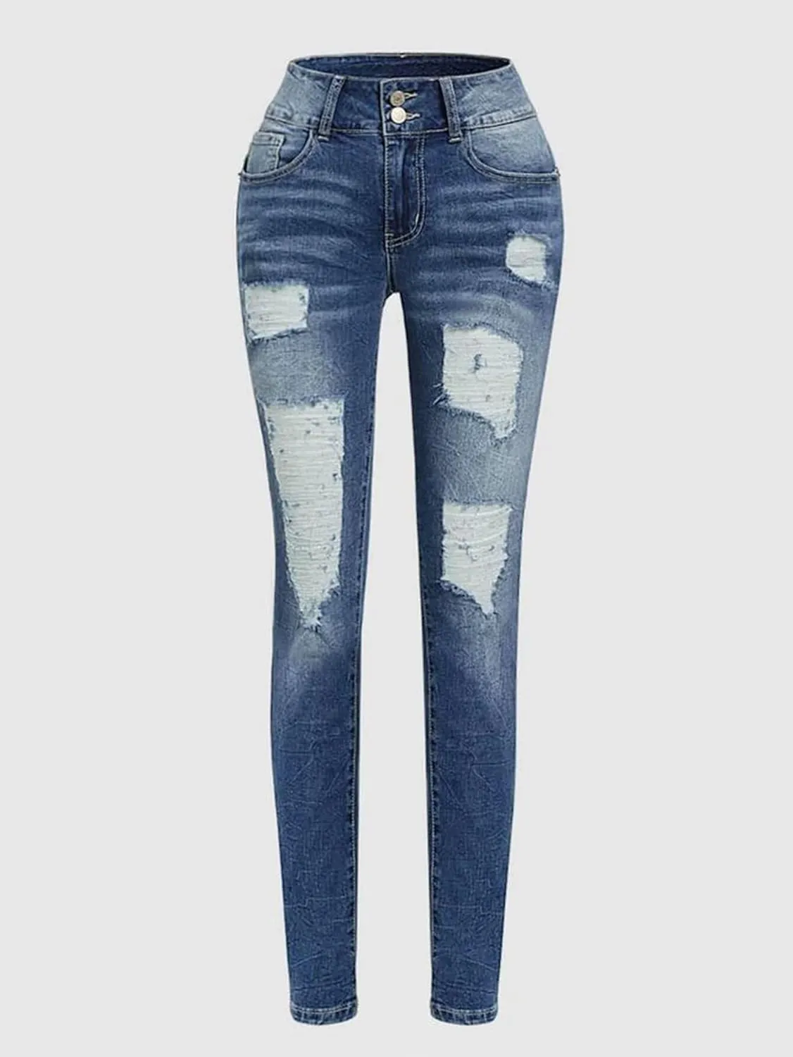 Flamingals Mid Rise Skinny Jeans for Women Trendy Stretchy Ripped Butt Lifting Jeans Distressed Sexy Denim Jeggings
