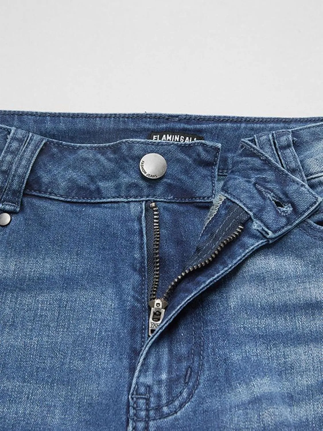 Flamingals Mid Rise Skinny Jeans for Women Trendy Stretchy Ripped Butt Lifting Jeans Distressed Sexy Denim Jeggings