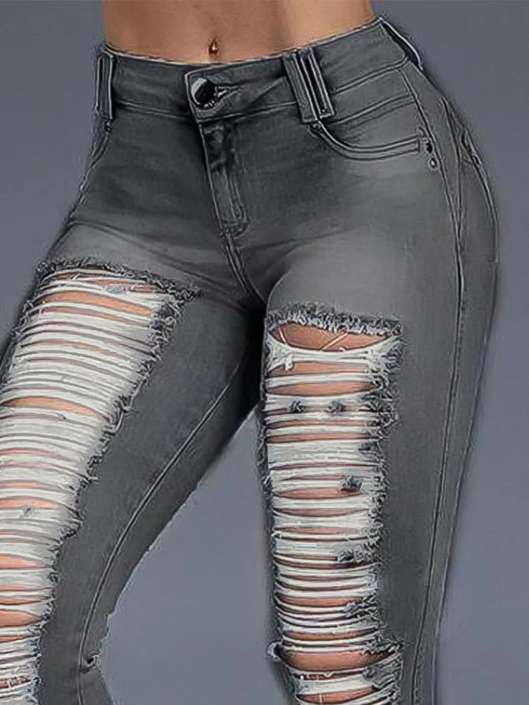 Flamingals Mid Rise Skinny Jeans for Women Trendy Stretchy Ripped Butt Lifting Jeans Distressed Sexy Denim Jeggings