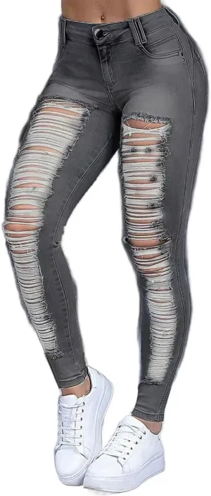 Flamingals Mid Rise Skinny Jeans for Women Trendy Stretchy Ripped Butt Lifting Jeans Distressed Sexy Denim Jeggings