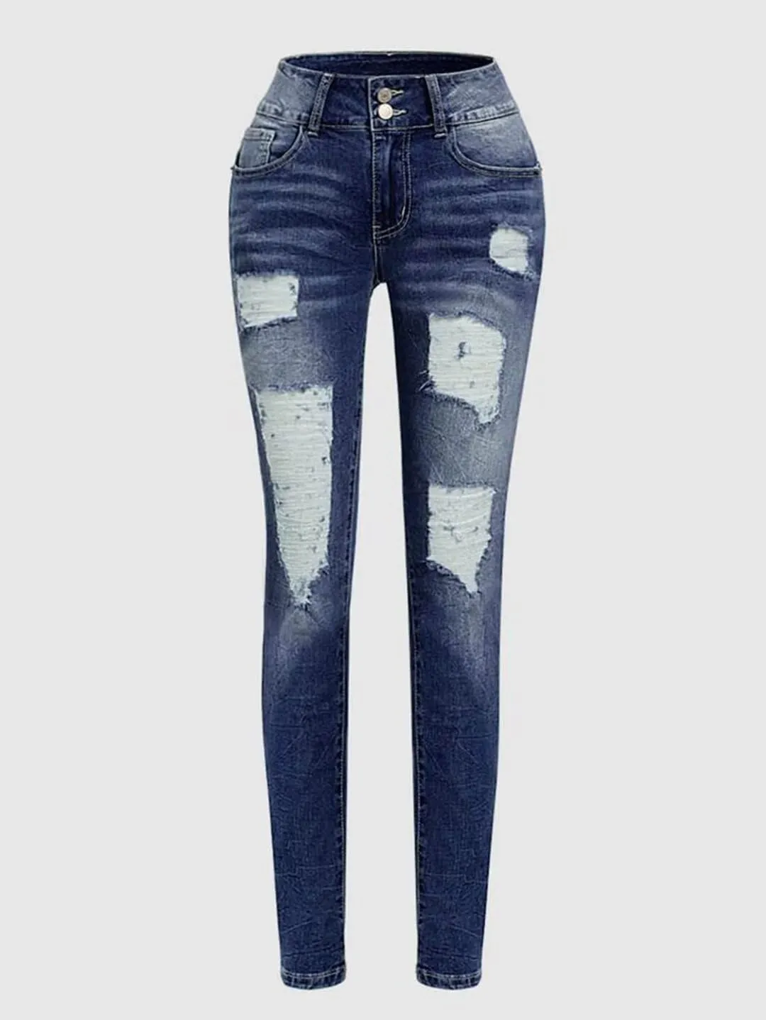 Flamingals Mid Rise Skinny Jeans for Women Trendy Stretchy Ripped Butt Lifting Jeans Distressed Sexy Denim Jeggings