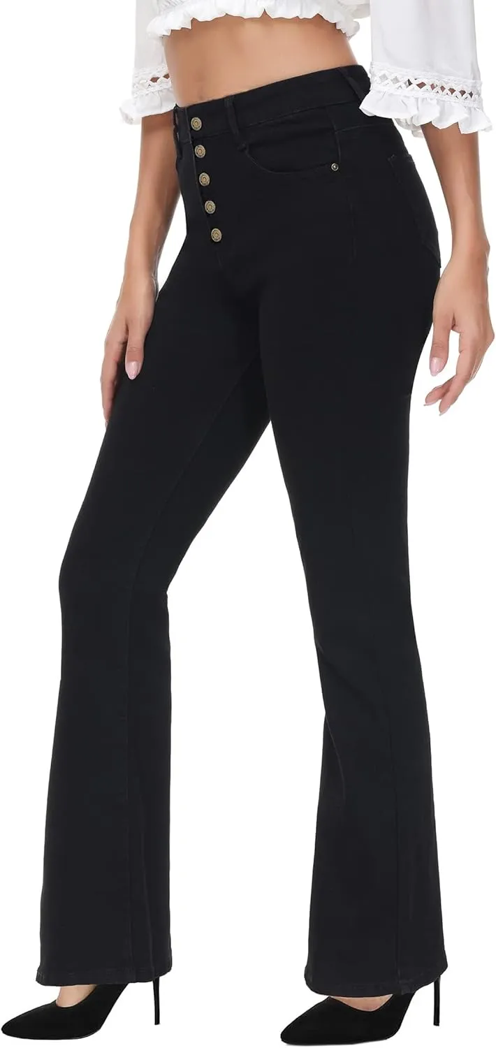 Flare Jeans for Women, Women's High Waist Stretch Bell Bottom Jeans Black Flare Bootcut Denim Jeans Pants