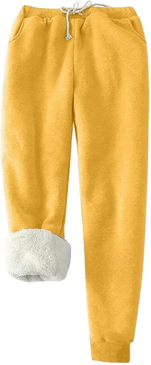 Fleece Lined Joggers Women High Waist Drawstring Athletic Joggers with Pockets Baggy Sweatpants Winter Warm Joggers